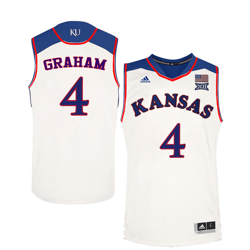 Men Kansas Jayhawks #4 Devonte Graham College Basketball Jerseys-White - Click Image to Close